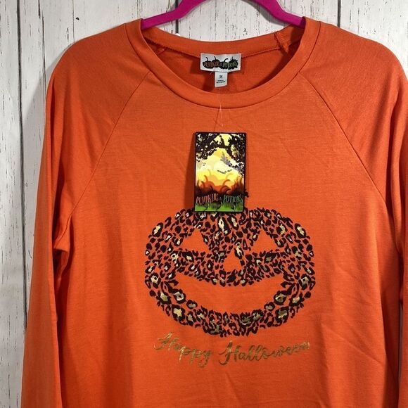 Pumpkins & Potions Happy Halloween Leopard Pumpkin Sweatshirt Orange Size M - Picture 2 of 12